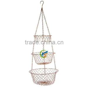 3 Piece Set Copper Hanging Fruit Basket thumbnail-1