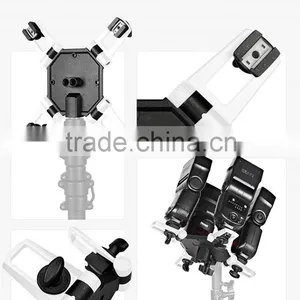 New Released HPUSN 4 in 1 Triple Mount Adapter Speedlite Speedlight Flash Umbrella Holder Light Stand Bracket thumbnail-2
