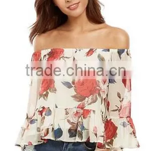 Women's Casual Floral Off Shoulder Chiffon Blouse Top thumbnail-6