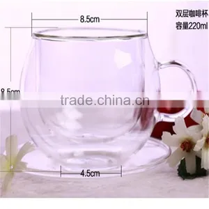 Hand Made Heat Resistant Borosilicate Glass Double Wall Glass Coffee Cup and Saucer Sets thumbnail-5