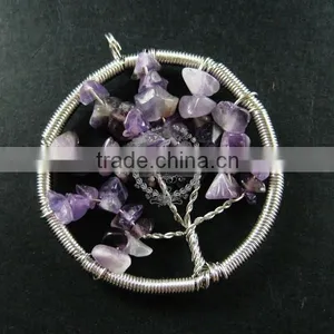 50mm Round Handmade Wiring Tree in Random Purple Amethyst Stone Pendant Charm DIY Supplies 1820240 thumbnail-1