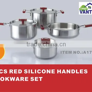 Vantage Design 7PCS Red Silicon Handle Stainless Steel Kitchen Queen Cookware Set,including 2pcs Casserole, Saucerole ,frypan thumbnail-2