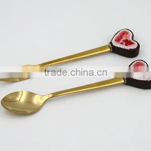 Gold Plated Food Grade Stainless Steel New Pattern Spoon With Polyresin Handle thumbnail-1