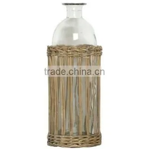 Natural Wicker Basket w/ Glass Flower Vase, Set of 2 thumbnail-1