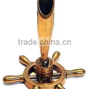 Brass Pen Holder With Ship Wheel, Ship Wheel Pen Holder, Fancy Pen Holder, Handmade Pen Holder, Personalized Pen Holder thumbnail-1