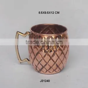 Moscow Mule Copper Bear Mug With Geometrical Patterns and Brass Handle Polished thumbnail-1