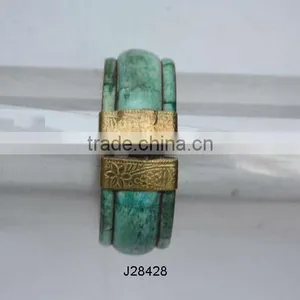 Green Patina Style Brass Mosaic Bracelet on Brass Base thumbnail-1