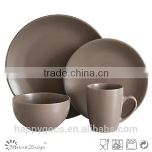 Ceramic Round Shape 16PCS Dinnerware Brown Color thumbnail-1