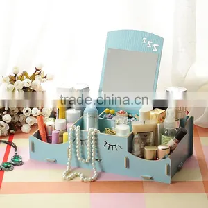 The New Style With a Mirror Face Creative Storage Box DIY Desktop Storage Box Wood thumbnail-1