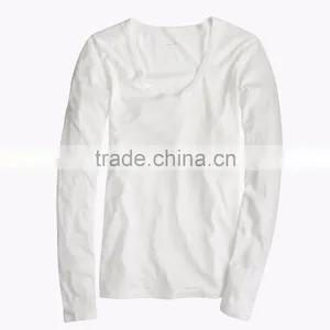Plain Women Fitted Blank T-shirts Vintage Cotton Long-sleeve Scoop Neck Cheap T-shirts Design Sports T-shirts thumbnail-4