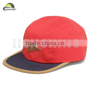 Flat Brim Strap Back 5 Panels Cap With Leather Patch thumbnail-1