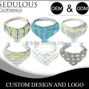 Wholesale High Quality Custom Absorbent Printed Soft 100% Organic Cotton Infant Triangle Drool Bandana Baby Bibs thumbnail-2