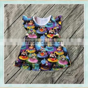 2017 Wholesale Halloween Baby Girls Dress Fiutter Sleeves With Picture Cartoon Mouse Toddler Boutique Children Clothing thumbnail-1