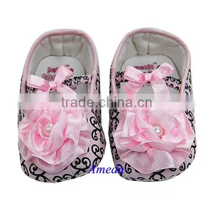 Baby Newborn Girls Pink Black Damask Flower Rose Crib Shoes thumbnail-1