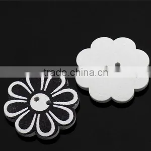 Wholesale Scrapbooking 2 Holes Flower White Black Wood Painting Sewing Buttons thumbnail-1