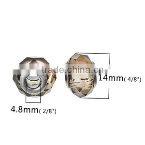 Lampwork Glass European Style Large Hole Beads Round Faceted Coffee Transparent With 304 Stainless Steel Silver Tone Core thumbnail-2