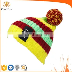 Custom Beanie Logo Red Hat With Yellow Stripe thumbnail-1