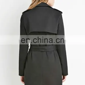 Fashion High Quality Long Sleeves Double Breasted Women Trench Coat Wholesale thumbnail-4