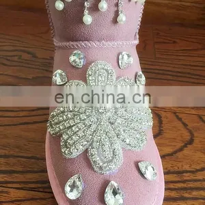 Aidocrystal Boot Women Shoes 2017 New Hot Rhinestone Pearl Warm Fur Half Snow Winter Boots Size 12 thumbnail-3