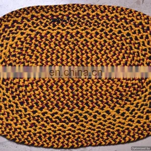Indian Embroidered Handmade Door Mat Ethnic Style Braided Floor Mat Reversible Cotton Rug thumbnail-3