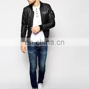 Men Leather Jacket / Genuine Leather Jacket / Sheepskin Leather Jacket Rough Look Biker thumbnail-4
