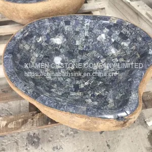 River Stone Bath SInk Fantasy Blue Marble Mosaic Wash Basin thumbnail-3