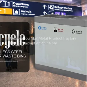MAX-SN143 Indoor Rectangle Stainless Steel Classification 3 Compartment Recycling Bin For Airport thumbnail-1