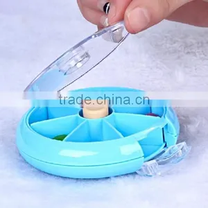 7 Day Round Rotating Press Button Plastic Pill Case/ Plastic Pill Box thumbnail-2