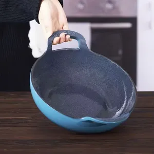 Hot Selling Chinese Large Round Wok Cookware 26cm Blue Enameled Cast Iron Food Warmer Casseroles Non Stick Stewpot With Lid thumbnail-4