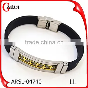 Daily Wear Wholesale Fashion Jewelry Stainless Steel Engrave Cross Silicon Bracelet thumbnail-2