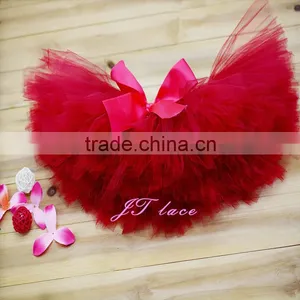 Newborn Tutu Set - Baby Girls - Maroon and Matching Flower Headband - With Pearls Rhinestones thumbnail-3