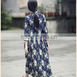 Flapper Rural Floral Print Mum Plus Size Long Sleeve Cotton Maxi Dress thumbnail-3