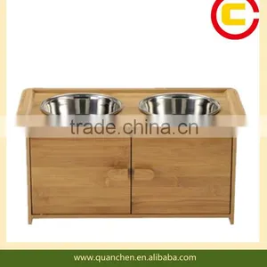 Bamboo Pet/Dog Bowls Elevated Feeder- Storage Compartment Quality Choice thumbnail-1