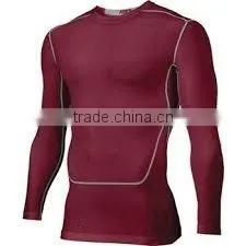 Polyester/Spandex (Poly/Lycra) Plain All Maroon Round Neck Compression Shirt thumbnail-1