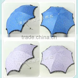 LB315 Eye-catching Color Beautiful Promotional Gift 3 Fold Lace Ladies Umbrella thumbnail-1
