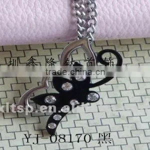 TC13 316L Stainless Steel Crystal Black Butterfly Pendant thumbnail-1