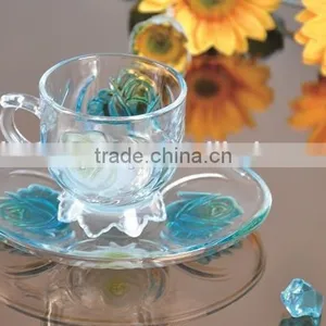 BIG SIZE GLASS COFFEE CUPS AND SAUCERS thumbnail-2