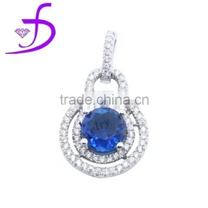2015 Shiny Set-pendant With Blue CZ Sterling Silver Jewelry thumbnail-1