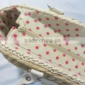 Cheap Handmade Natural Maize Mini Make Straw Bag With PU Handles thumbnail-5