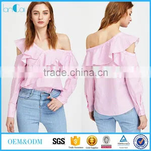 2017 New Blouse Neck Designs Pink Stripe Women Shirt LC8294 thumbnail-1