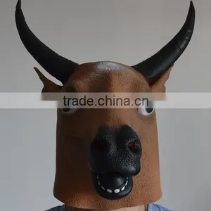 Newest Halloween Funny Cow Head Party Full Head Latex Animal Mask With Two Horns OX Mask thumbnail-1