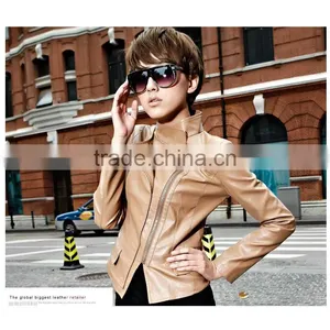 Inclined Zipper PU Casual Jacket Black and Yellow thumbnail-1