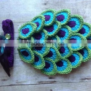 Peacock Diaper Cover Baby Bloomer With Headband Set Little Baby Winter Woolen Yarn Diaper Cover Set thumbnail-3