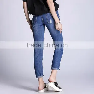 2017 Newest Ladies Plus Size Frayed Solid Jeans Pants thumbnail-4