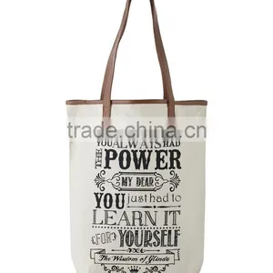 High Quality Reusable Canvas Shopping Bag With pu Leather Handles thumbnail-3