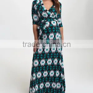 Newest Maternity Dresses With PinkBlush Teal Geo Maternity Maxi Dress Half Sleeve Women Clothes WD80817-25 thumbnail-1