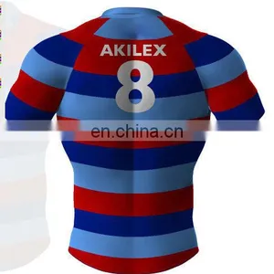 100% Polyester Custom Sublimation Striped Rugby Jersey Show Your Body thumbnail-6