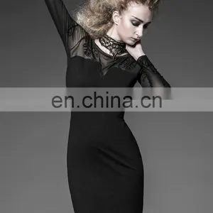 Punk Rave Gothic Fetish Black Slim Dress With Mesh Sleeves Q-215 thumbnail-4