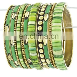 Boho Style Green Stacked Bangle Bracelet Set Wholesale thumbnail-1