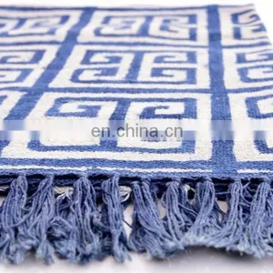 3 X 5 Ft Blue Cotton Block Print Accent Area Dhurrie Rug Flat Weave Hand Indian Handmade thumbnail-2